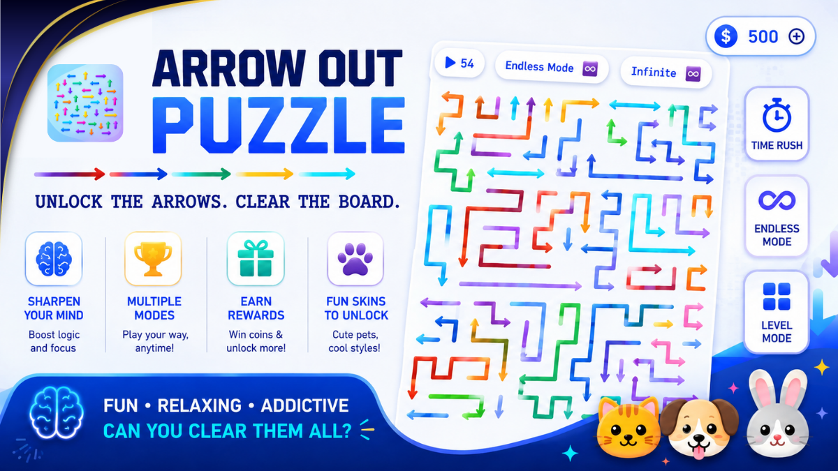 Arrow Out Puzzle feature banner showing maze puzzle board on Samsung Galaxy Store